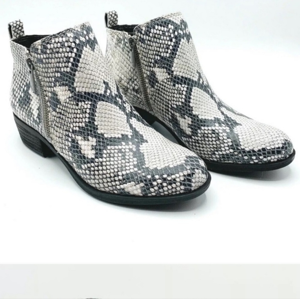 Lucky Brand Ankle Boots Snake Print Leather Basel Almond Toe Moto Women Size 5